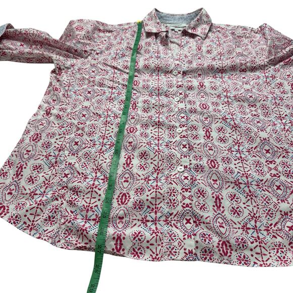 FOXCROFT Batik Print Button Up Easy Care Shirt Size XL Womens Pink Blue White - Picture 9 of 10